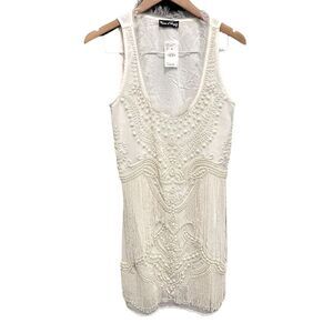 Union of Angels White Beaded Pearl Flapper Dress Gatsby Style Size M NWT